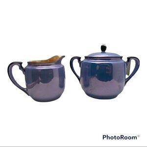 Vintage Notitake Hand Painted BLUE Lusterware Sugar Bowl & Creamer Set